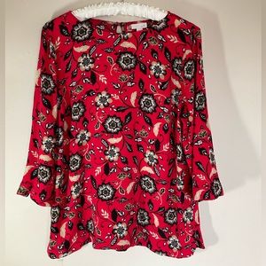 J. Jill flirty red floral rayon crepe blouse